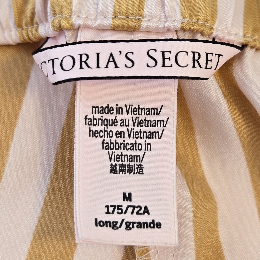 Victoria's Secret Satin Lounge Pajama Pants Striped Size M Long Pockets Gold - Picture 6 of 11